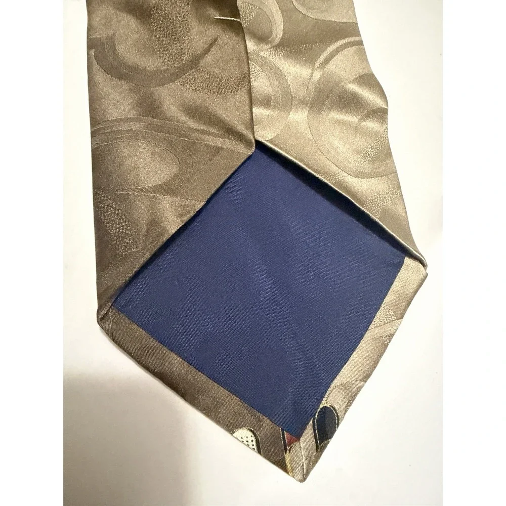 Campanello Silk Tie Mens Taupe Olive Green Geometric Pattern Hand Made Korea